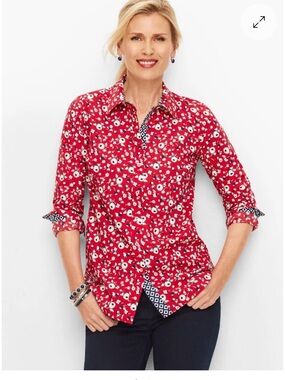 Women’s Red Floral Button-Up Shirt